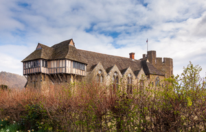 Stokesay Castle in Shropshire surrounded by hedge