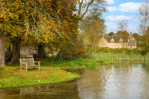 Seat overlooking deep ford in Shilton Oxford