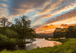 Sunset over Rydal Water in Lake District