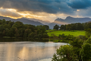 Sunset at Loughrigg Tarn in Lake District