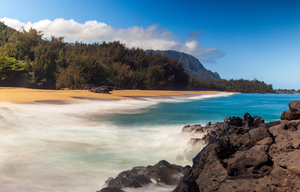Lumahai beach in Kauai in long exposure