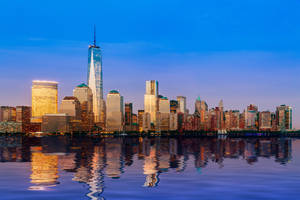 Skyline of Lower Manhattan at night