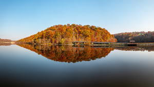 Perfect reflection of autumn leaves in Cheat Lake