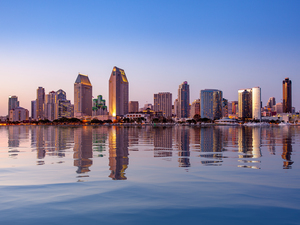 San Diego Skyline at sunset from Coronado