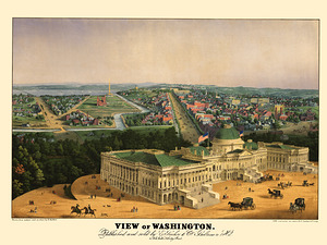 Low-angle birds-eye view of central Washington DC from 1852