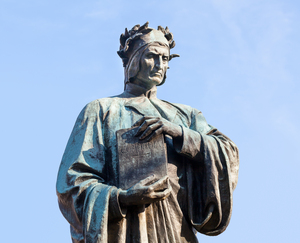 Dante statue with Divine Comedy in Meridian Hill park