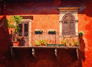 Digital oil painting of an old balcony in Verona