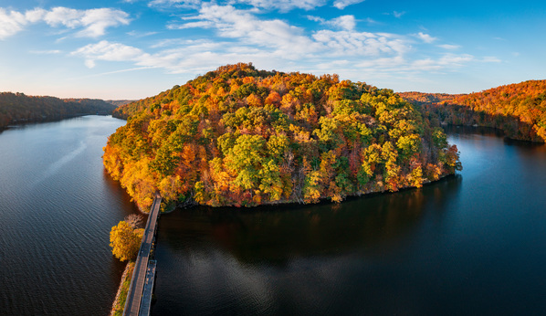 Aerial view of fall leaves in Cheat Lake Park by Steve Heap