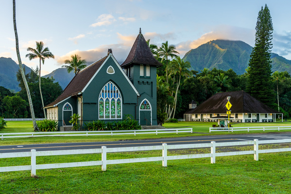 Waioli Huiia Church stands in Hanalei Kauai at sunrise by Steve Heap