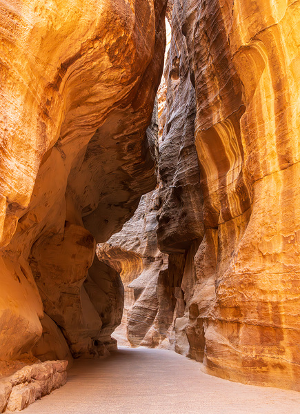 Narrow gorge of the Siq entering Petra by Steve Heap