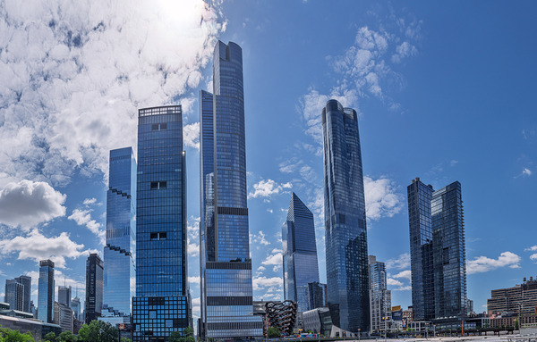 View of Hudson Yards buildings across the subway station platfor by Steve Heap