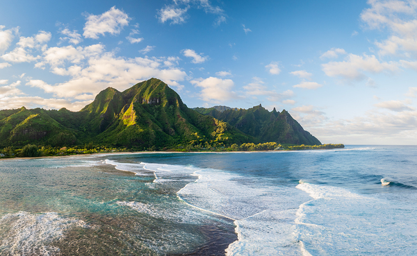 Mountains by Tunnels Beach at sunrise in Kauai Hawaii by Steve Heap