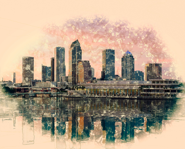 City skyline of Tampa Florida at sunset by Steve Heap