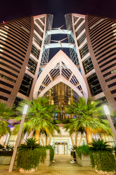 Dramatic view of Bahrain World Trade Center buildings Print