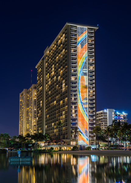 Newly restored tiling mural on Rainbow Tower by Steve Heap