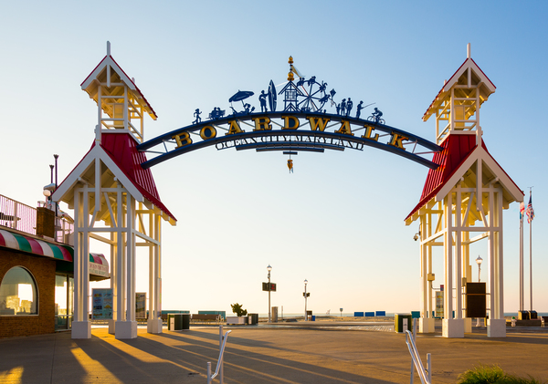 Famous sign above Ocean City boardwalk at sunrise by Steve Heap