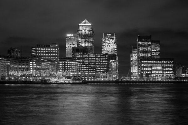 Skyline of Canary Wharf in London by Steve Heap