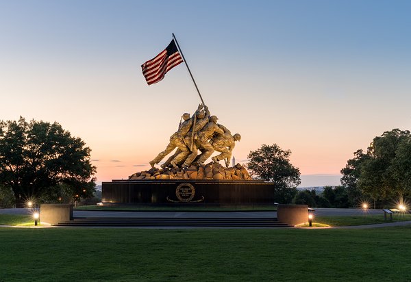 Iwo Jima Memorial at dawn as sun rises by Steve Heap