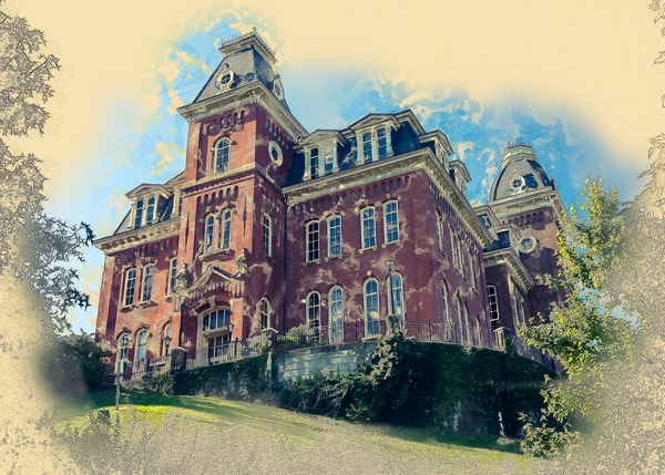 Digital art of Woodburn Hall at WVU in Morgantown by Steve Heap