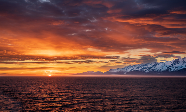Sunset by Mt Fairweather and the Glacier Bay National Park in Al by Steve Heap