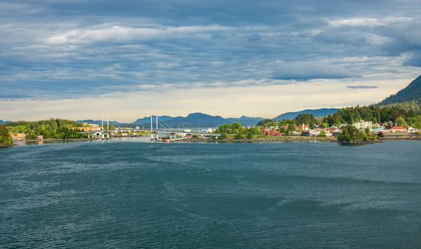 Sun illuminates the small town of Sitka in Alaska by Steve Heap