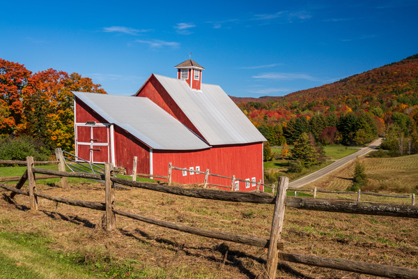 Grandview Farm barn with fall colors in Vermont by Steve Heap