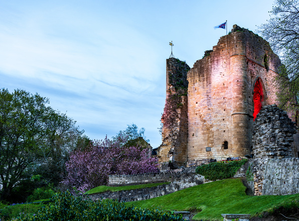 Old stone castle overlooking river in Knaresborough by Steve Heap
