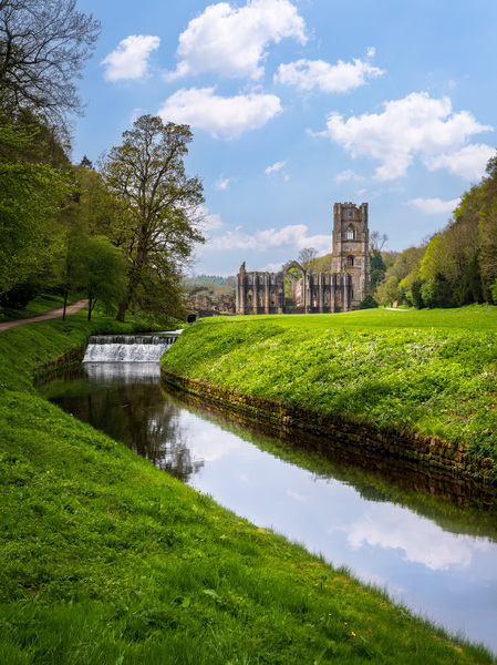 Springtime at Fountains Abbey ruins in Yorkshire England by Steve Heap