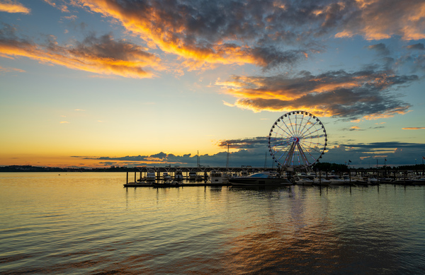 Ferris wheel at National Harbor at sunset by Steve Heap