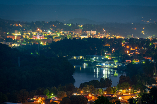 Lights twinkling in Morgantown at night by Steve Heap