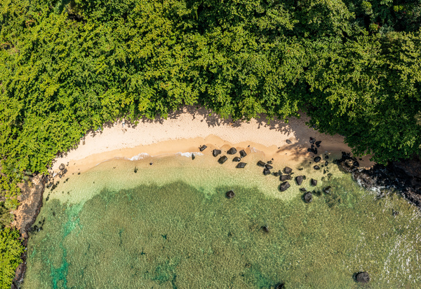 Aerial from above view of Sealodge beach in Princeville by Steve Heap