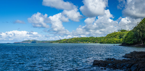 Panoramic view of Princeville coastline on Kauai by Steve Heap