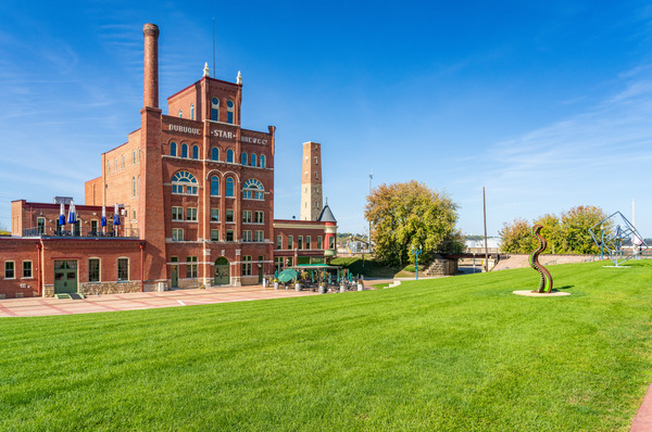 Historic Dubuque Star Brewery alongside Mississippi river by Steve Heap