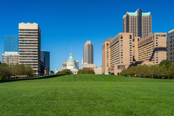 Old Courthouse in St Louis Missouri seen across green lawn by Steve Heap