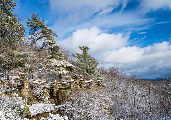 Coopers Rock overlook covered in winter snow near Morgantown by Steve Heap