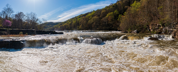 Eye level view of raging flooded Valley Falls near Fairmont by Steve Heap