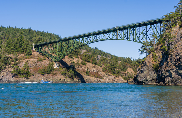 Island Whaler tour sails on Deception Pass under historic cantil by Steve Heap