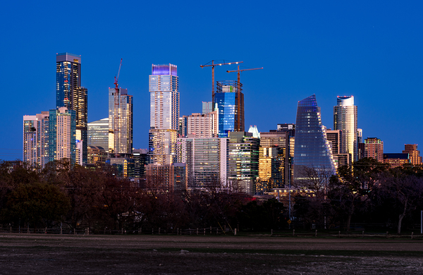 Night cityscape of downtown Austin from the west in Zilker park  by Steve Heap