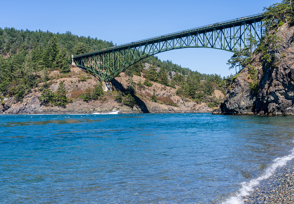 Turbulent water of Deception Pass under historic cantilevered br by Steve Heap