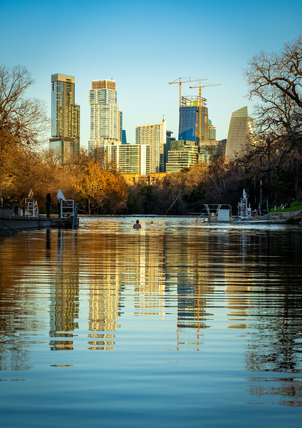 Cityscape of downtown Austin from Barton Springs Pool on New Yea by Steve Heap