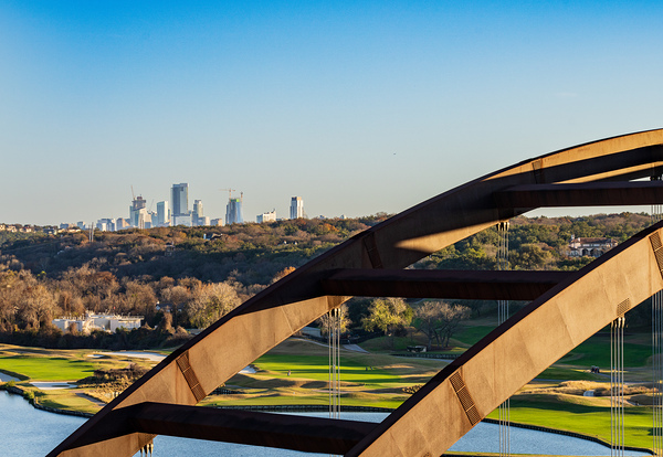Colorado river and Pennybacker bridge from overlook in Austin Te by Steve Heap