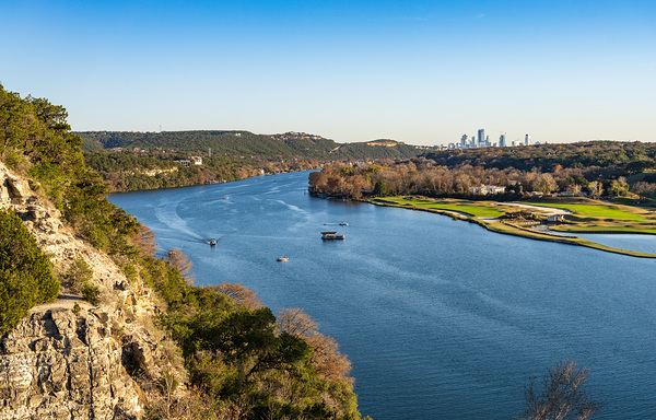 Colorado river and downtown Austin Texas from Pennybacker bridge by Steve Heap