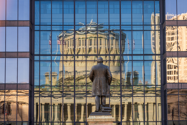 Reflection of McKinley statue and State Capitol building in Colu by Steve Heap