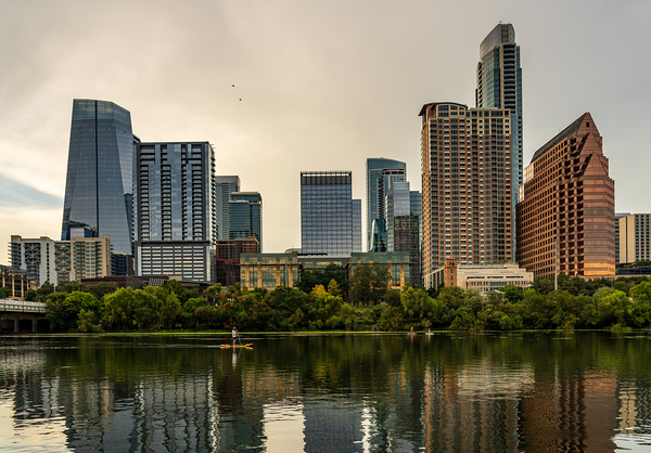 Water level view of the city skyline of Austin Texas in summer 2 by Steve Heap