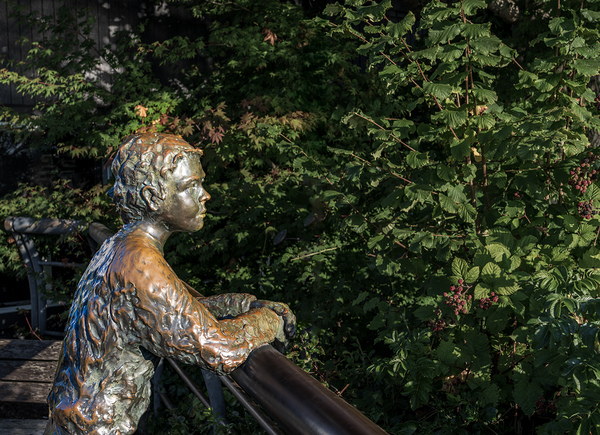 Boy with dog statue in Langley on Whidbey Island by Steve Heap
