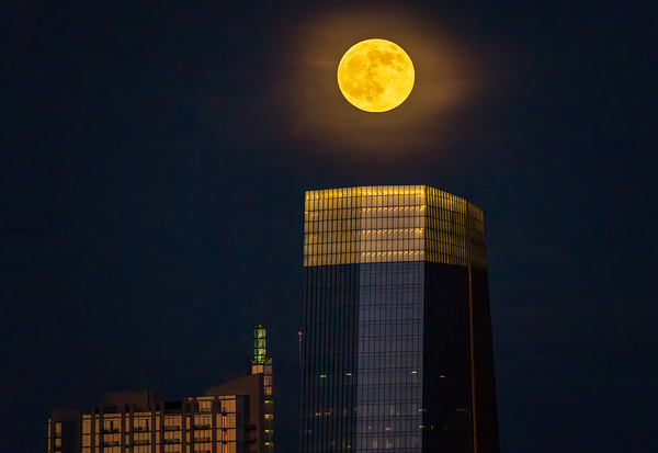 Harvest moon above sixth and Guadalupe apartment Austin by Steve Heap