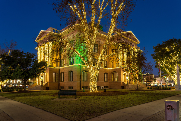 December lights on Williamson County Courthouse in Georgetown TX Print