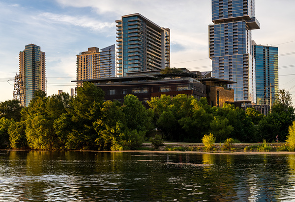 Detail Austin Central Library on waterfront in city skyline Texas by Steve Heap
