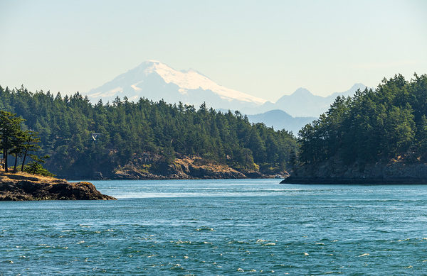 Shades of blue with Mt Baker in misty distance through Obstructi by Steve Heap