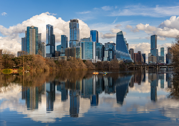 Classic Downtown Austin Texas Skyline with Sail Building from th by Steve Heap